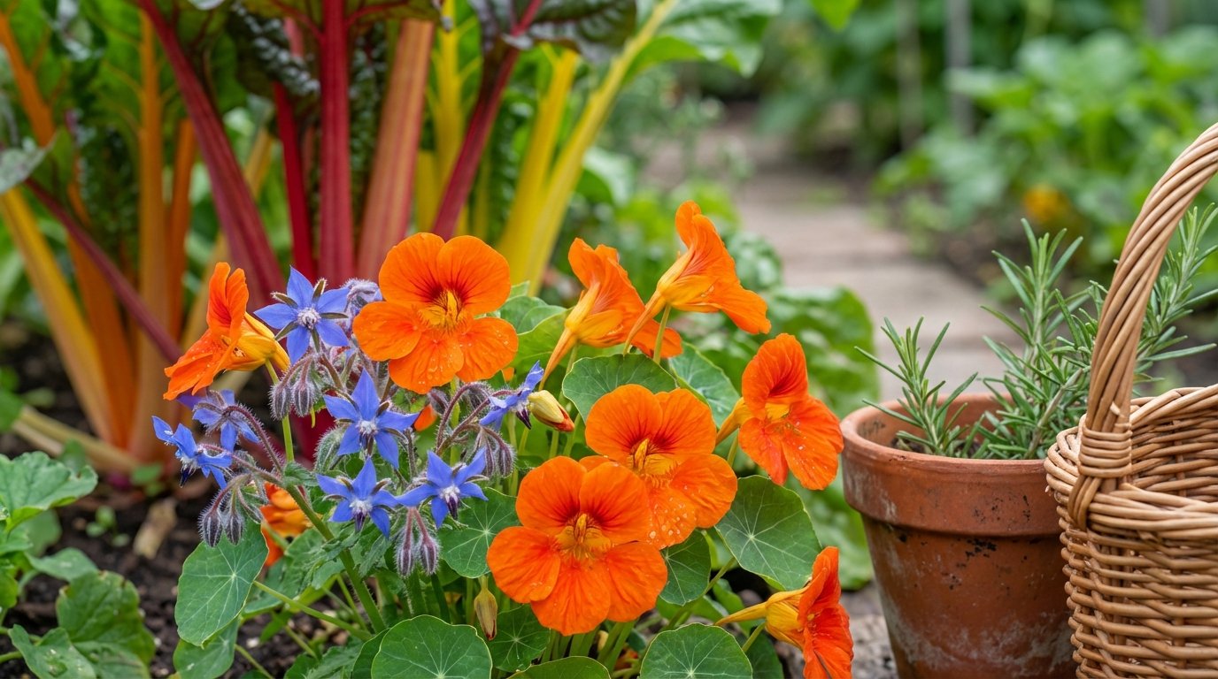 entdecken Sie, wie Sie mit essbaren Blüten und Gemüsepflanzen einen produktiven Ziergarten anlegen, der traditionelle Gemüsebeete ersetzt