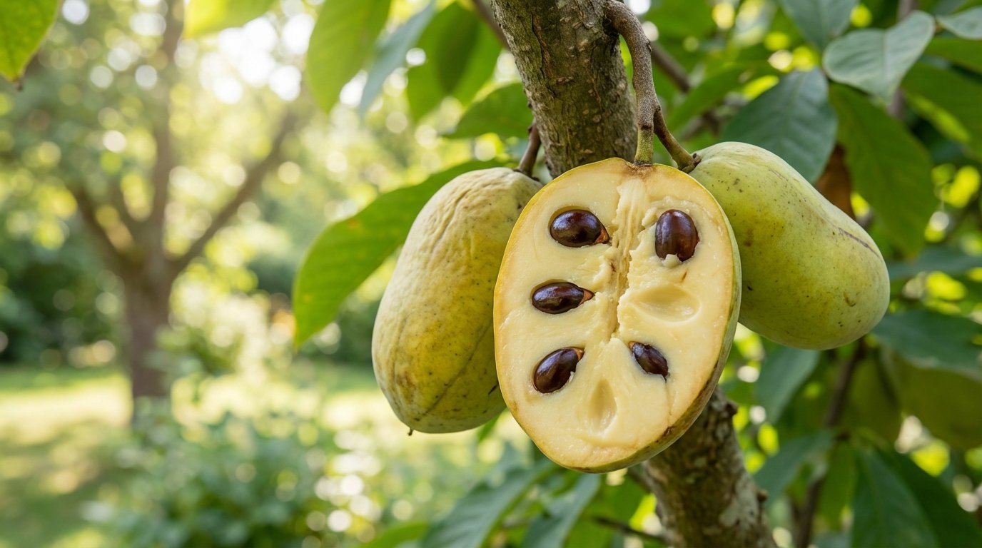 entdecken Sie den exotischen Obstbaum mit Bananen-, Mango- und Melonen-Geschmack, der winterhart bis minus 25 Grad ist und in deutschen Gärten gedeiht