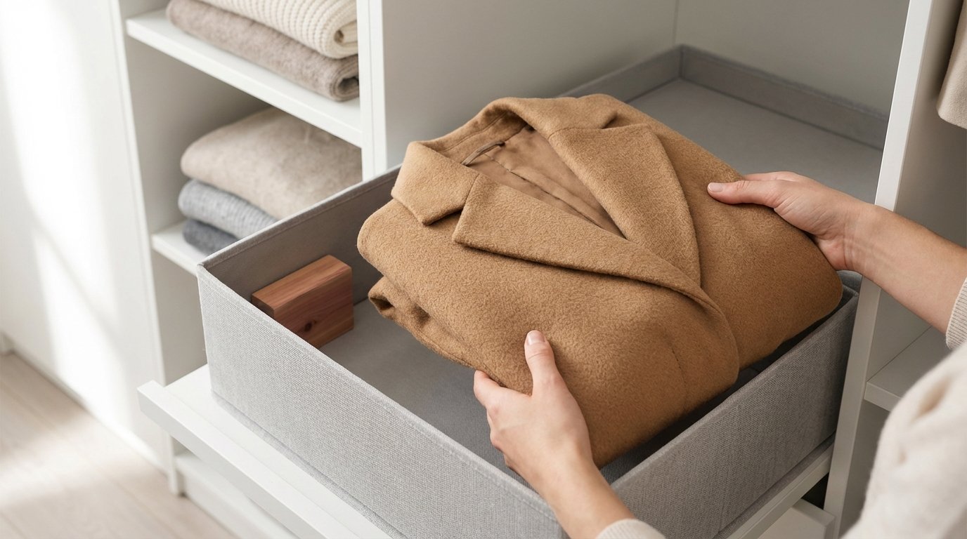 entdecken Sie die japanische Falttechnik für Wintermäntel, die wertvollen Platzersparnis im Kleiderschrank bietet und Knitterfalten vermeidet