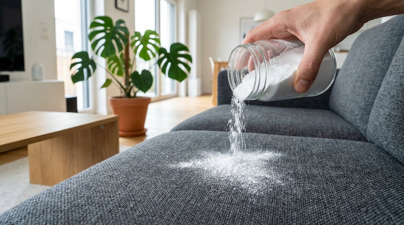 entdecken Sie, wie eine einfache Küchenzutat hartnäckige Gerüche aus Ihrem Stoffsofa in wenigen Minuten effektiv entfernt