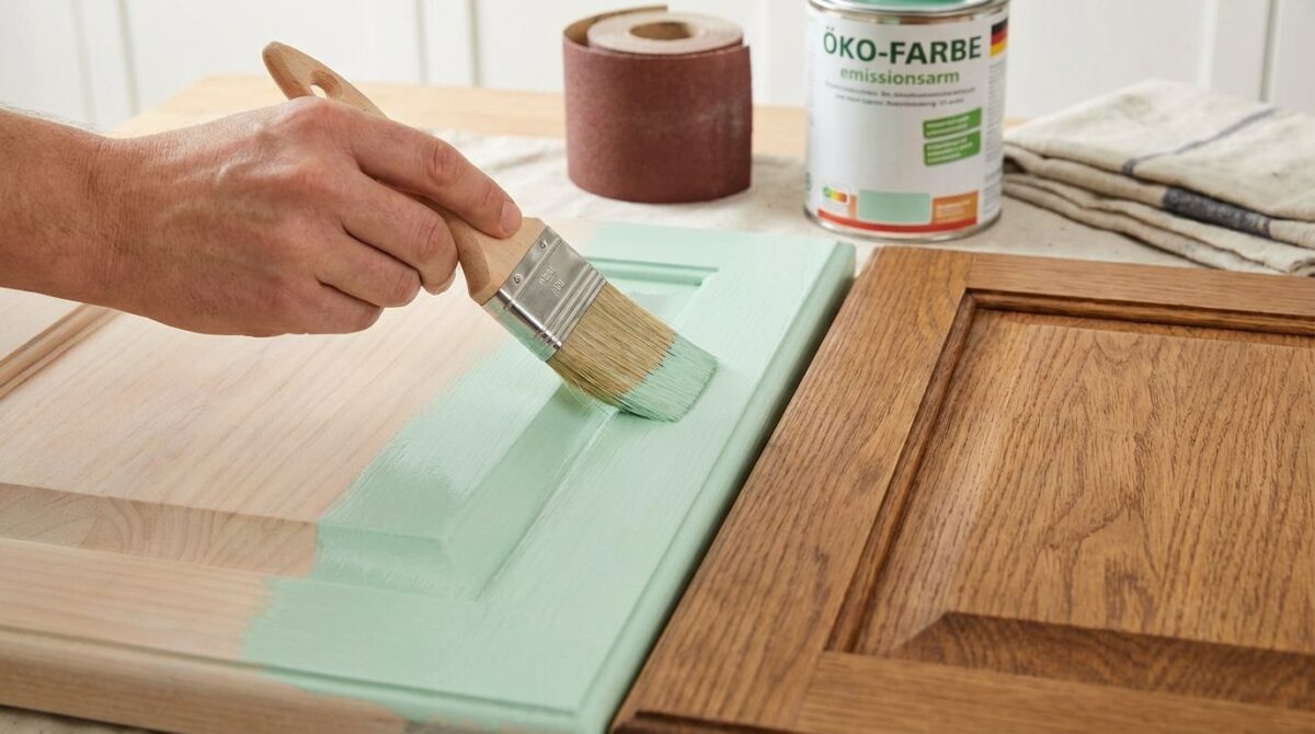 entdecken Sie, wie Sie Ihre 80er-Jahre-Küche mit Pastellfarben und Holzschränken für unter 300 Euro komplett verwandeln können