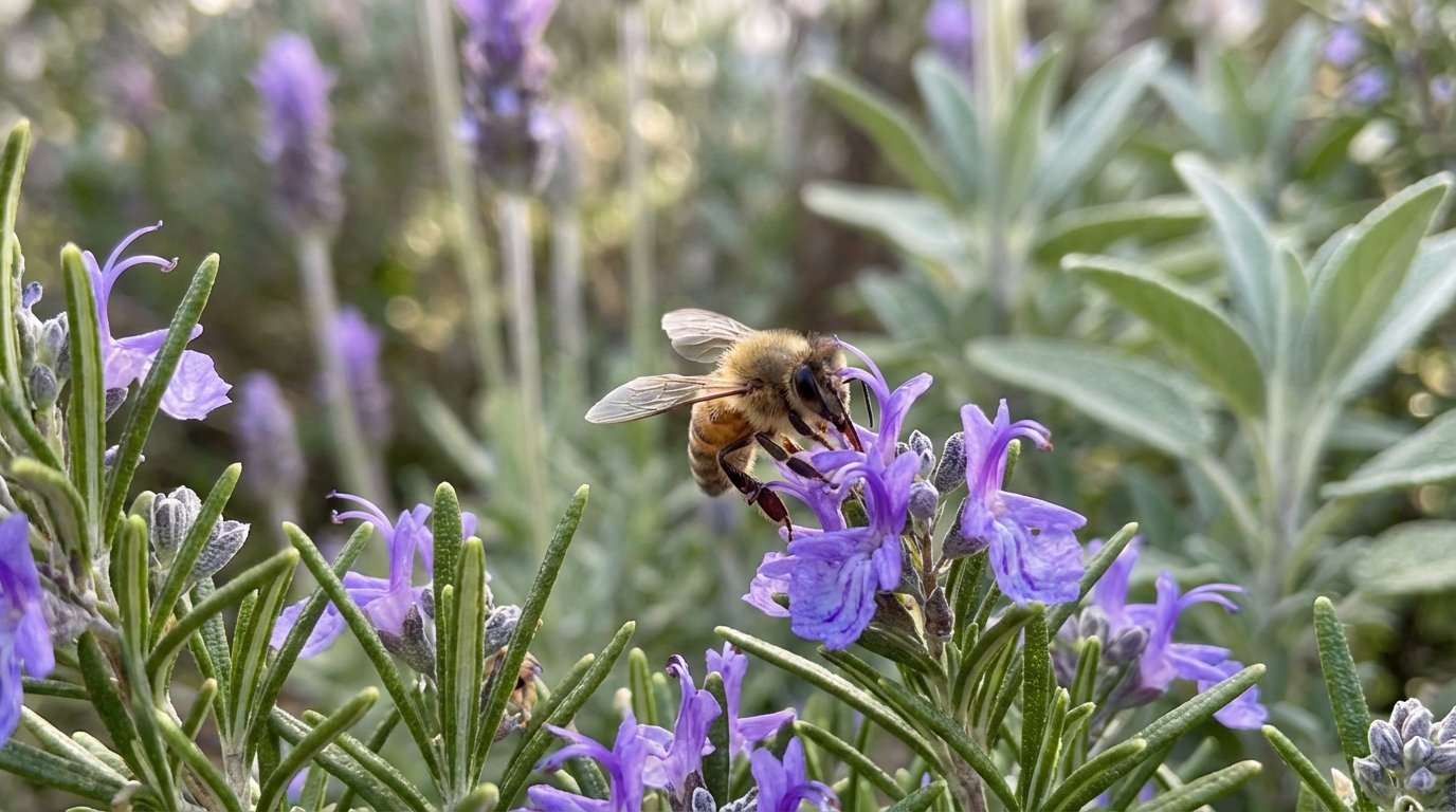 entdecken Sie 20 bienenfreundliche Blumen für Ihren Rosmaringarten und schaffen Sie ein natürliches Refugium ohne Pestizide für Insekten und Vögel