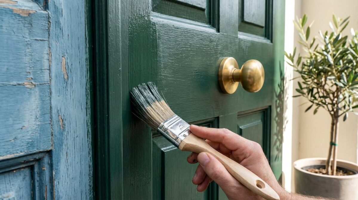 entdecken Sie, wie eine budgetfreundliche Haustürrenovierung für 60 Euro Ihren Eingangsbereich komplett transformiert und oft übersehene Mängel behebt