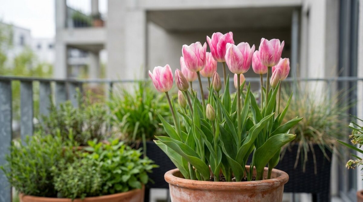 entdecken Sie, wie eine einzelne Tulpenzwiebel in einen wunderschönen Mini-Blumenstrauß verwandelt wird – 17 mehrblütige Sorten ideal für kleine Gärten