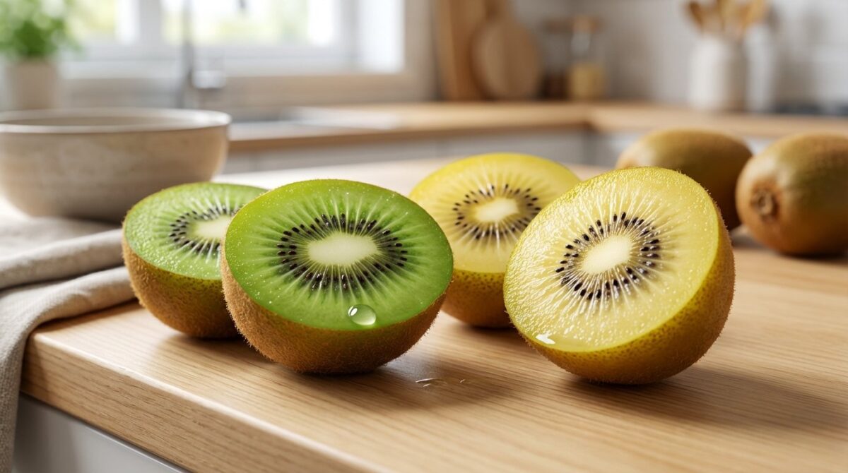 entdecken Sie die gesundheitlichen Unterschiede zwischen goldener und grüner Kiwi: welche Frucht mehr Vitamin C bietet und welche den wahren Vorteil hat