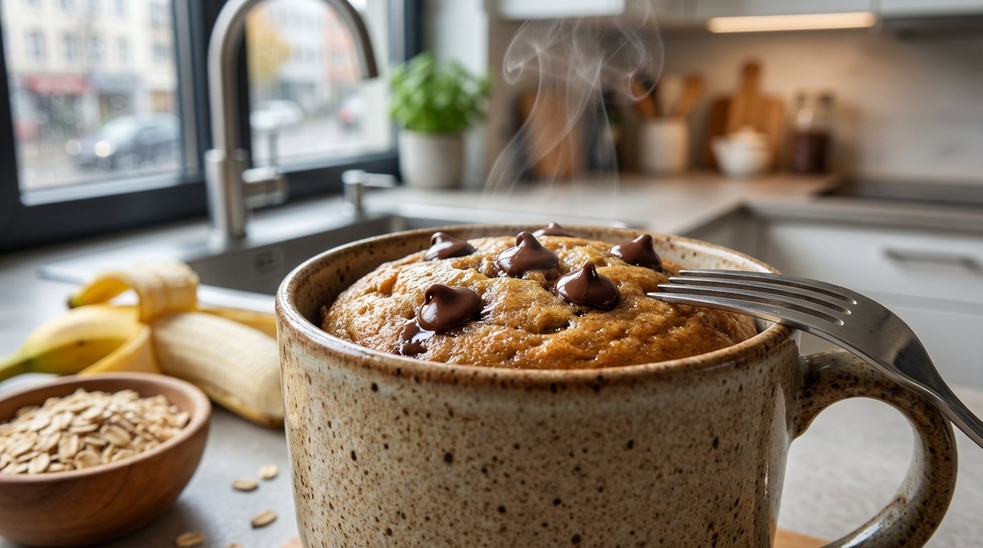 entdecken Sie das schnelle Mikrowellen-Bananenbrot Rezept einer Diätassistentin, das Heißhunger sofort stoppt und in nur 2 Minuten fertig ist