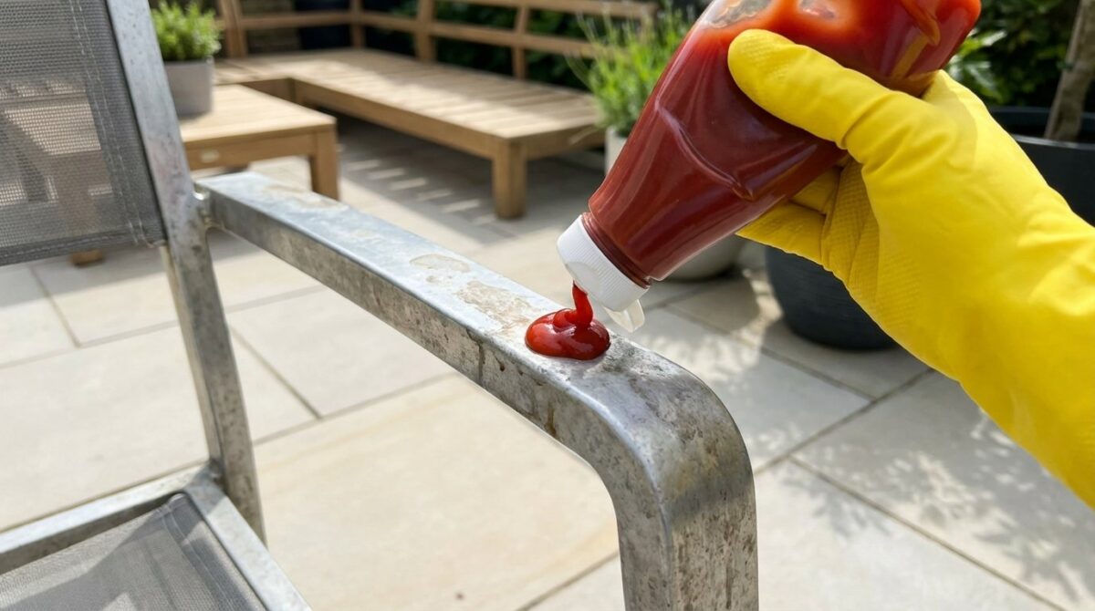 entdecken Sie, wie Ketchup angelaufene Gartenmöbel effektiv reinigt und mit dieser günstigen Haushaltsalternative wieder zum Glänzen bringt