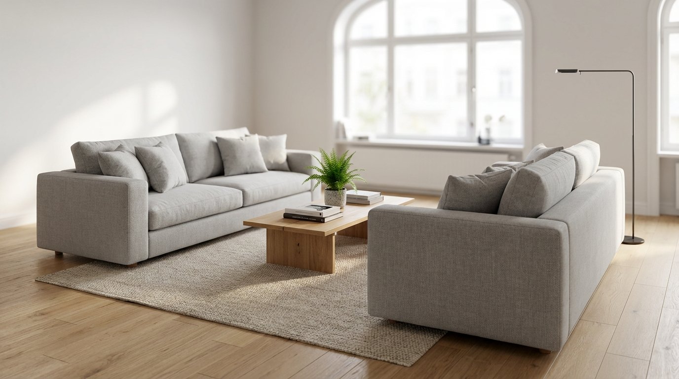 entdecken Sie, wie Sie Ihr Wohnzimmer durch eine alternative Möbelkonfiguration statt Eckcouch größer und heller gestalten können