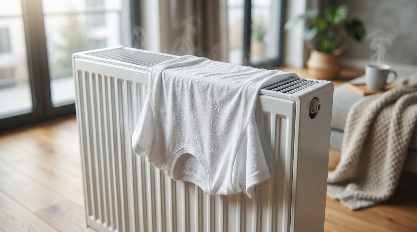 entdecken Sie, warum Wäsche auf dem Heizkörper trocknen Ihre Heizkosten um 25 Prozent erhöht und welche Risiken für Ihr Zuhause entstehen