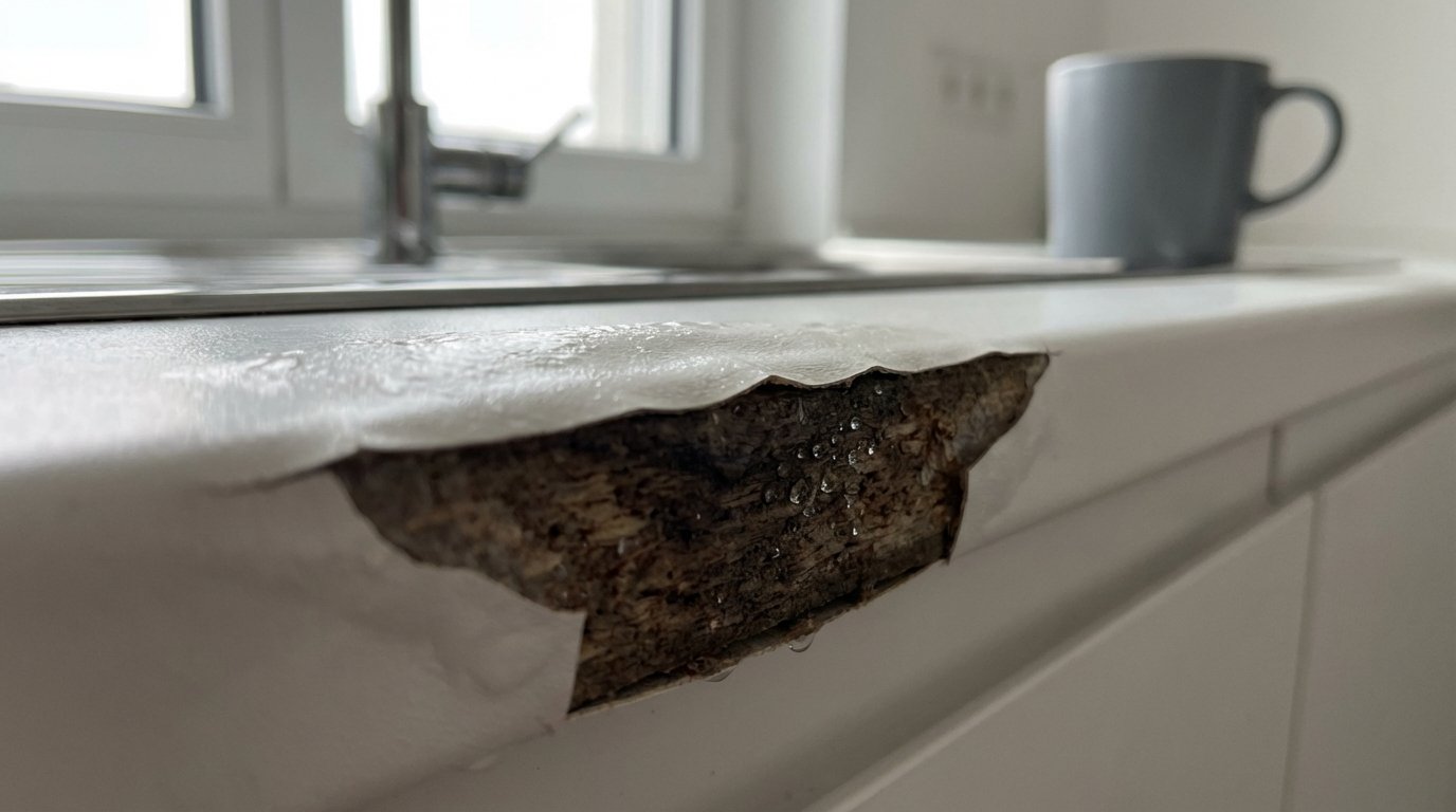 entdecken Sie, welche häufige Reinigungsgewohnheit Ihre Laminat-Arbeitsplatte zerstört und wie Sie das Aufquellen an den Kanten verhindern können