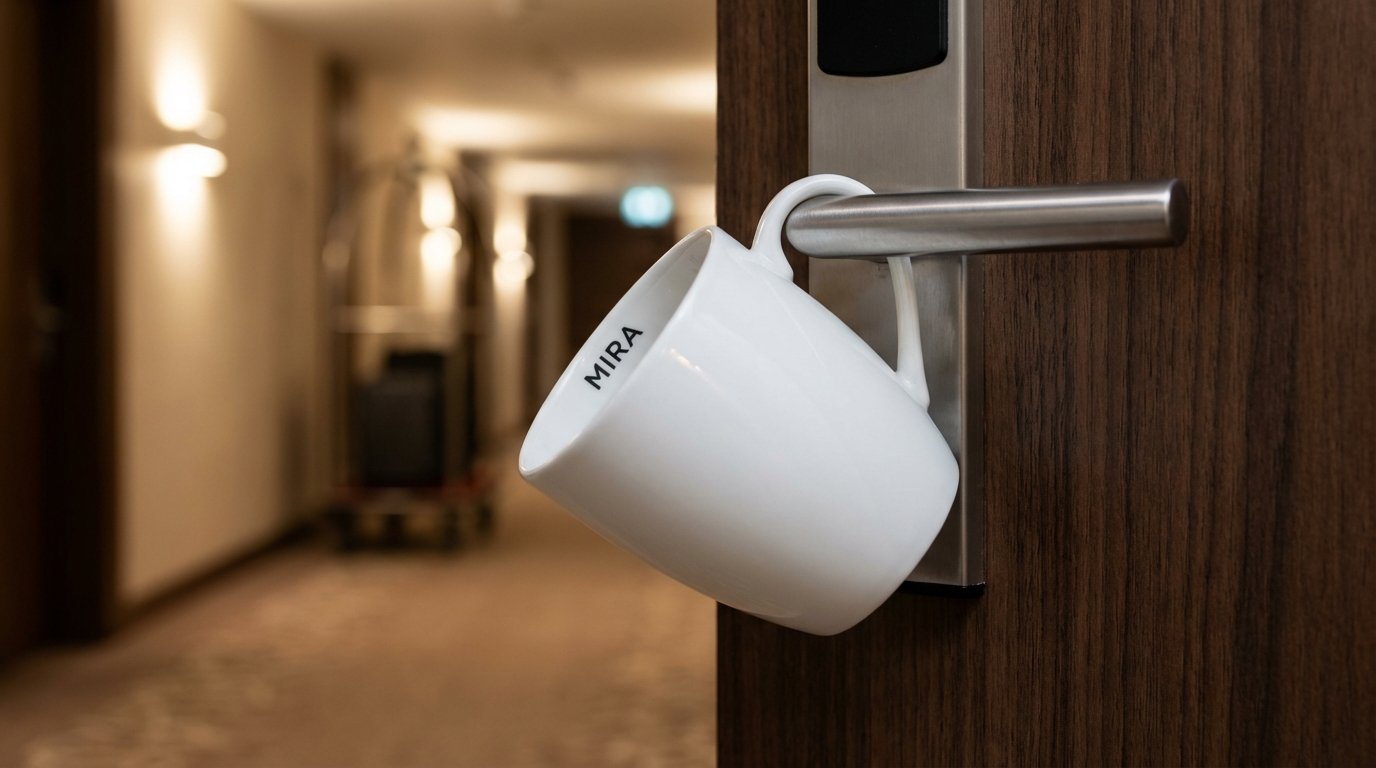erfahren Sie, wie Stammgäste mit einer einfachen Kaffeetasse an der Türklinke ein wirksames Alarmsystem schaffen und ihre Hotelzimmersicherheit verbessern
