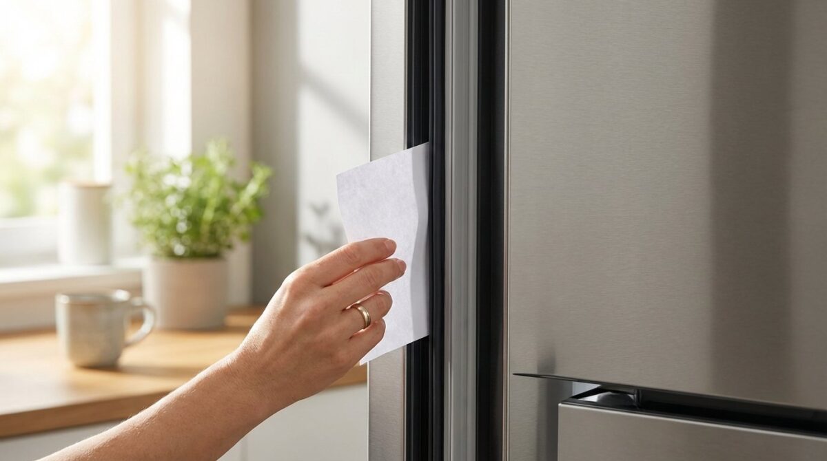 entdecken Sie, wie ein einfacher Papiertest die versteckte Energieverschwendung Ihres Kühlschranks aufdeckt und Ihre Stromrechnung deutlich senkt