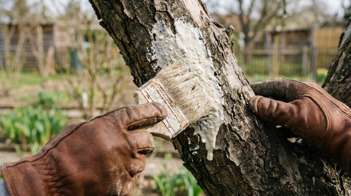 entdecken Sie, warum Gärtner ihre Obstbäume weiß anstreichen und welche wichtigen Pflegemaßnahmen dahinter stecken