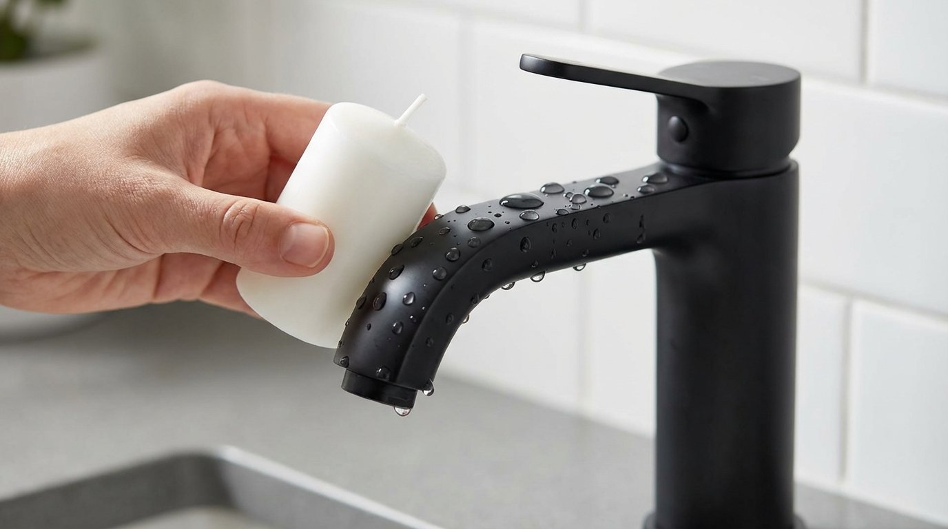 entdecken Sie, wie eine einfache Kerze Ihre Armaturen vor Wasserflecken und Kalk schützt und sie wochenlang glänzend erhält