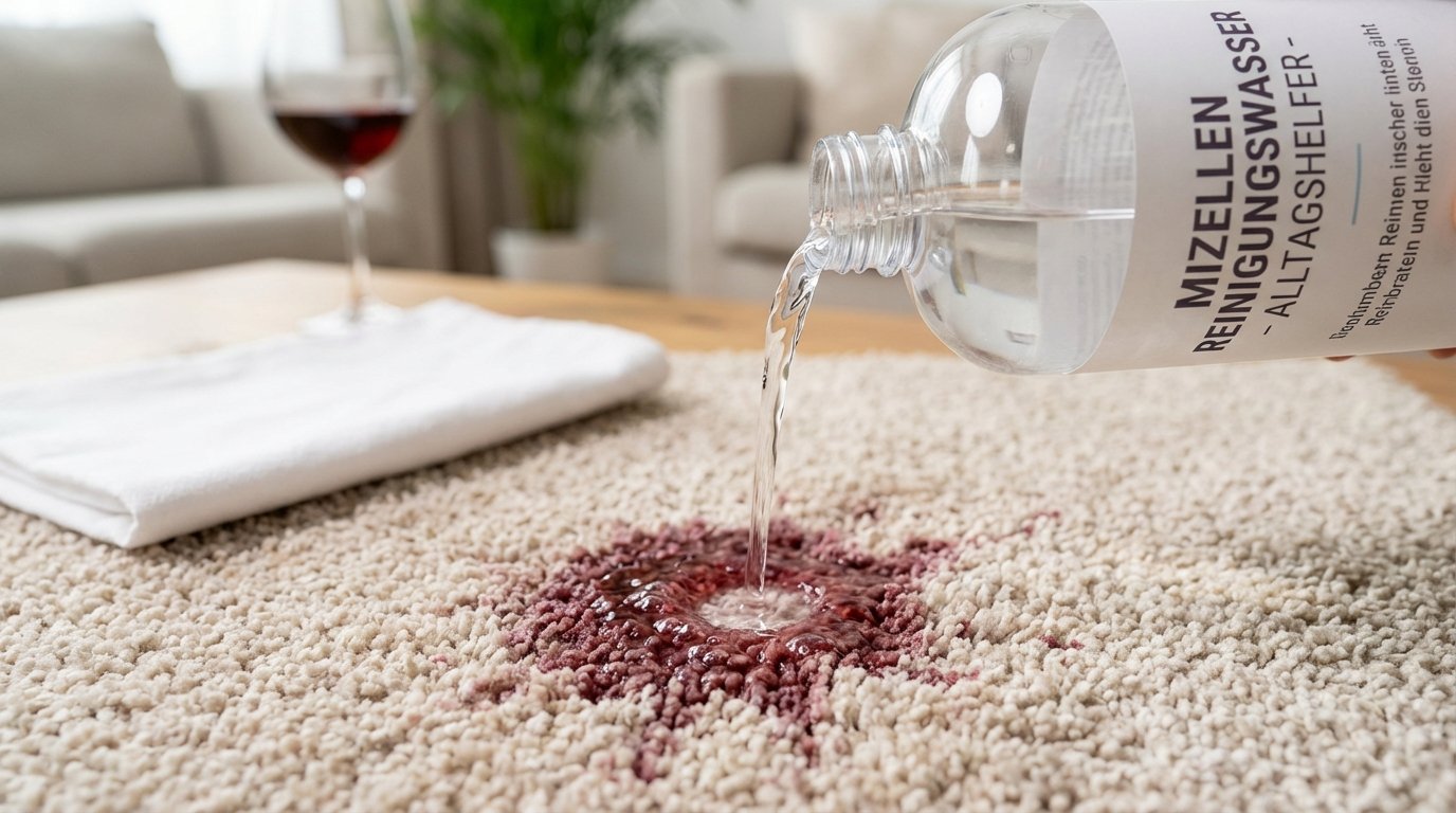 entdecken Sie, wie ein günstiges Badezimmerprodukt für 3 € hartnäckige Wein- und Kaffeeflecken im Teppich in Sekunden entfernt